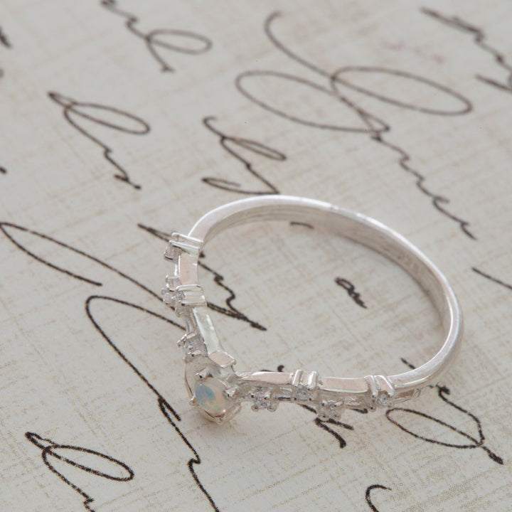 Ethiopian Opal & Moissanite Ring in Sterling SIlver