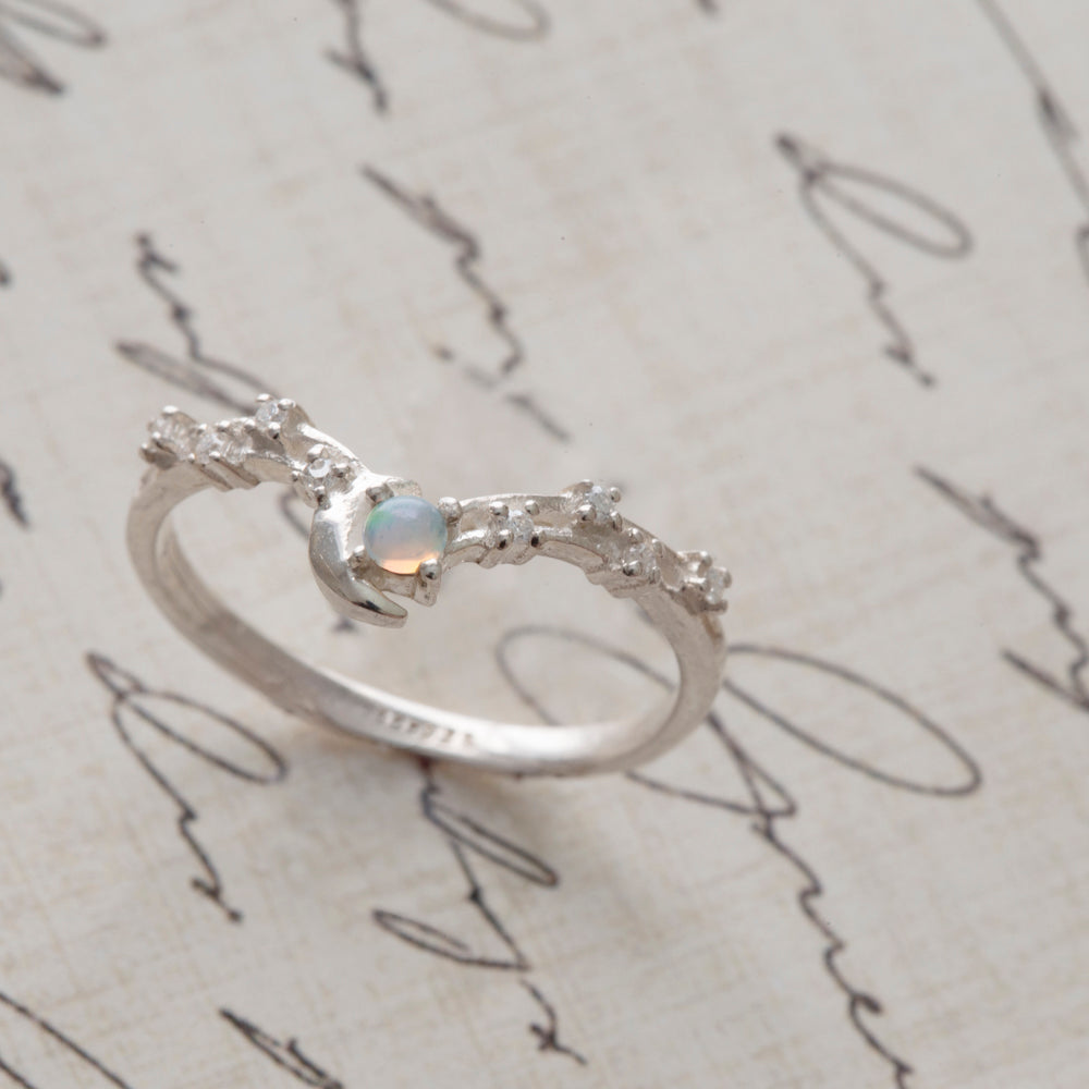 Ethiopian Opal & Moissanite Ring in Sterling SIlver