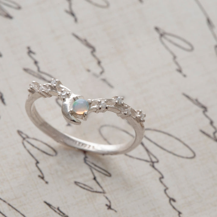 Ethiopian Opal & Moissanite Ring in Sterling SIlver