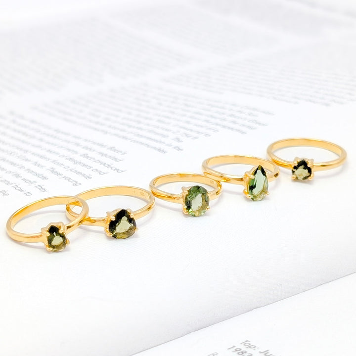 Faceted Moldavite Rings in 18K Gold over Sterling Silver