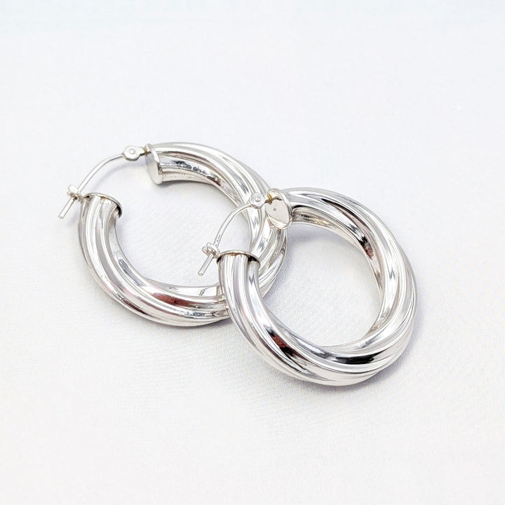 Vintage Twisted Hoop Earrings in 14K White Gold