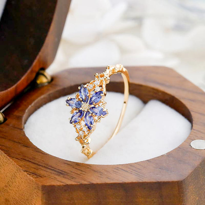 Tanzanite & Cubic Zirconia Flower Starburst Ring in 14K Gold Plated Sterling Silver