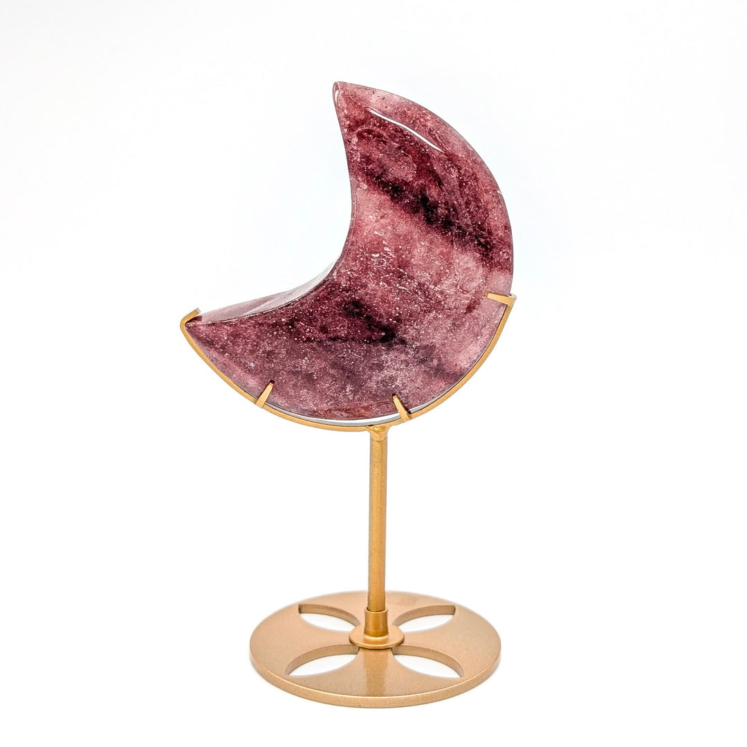 Strawberry Quartz Crescent Moon on Stand