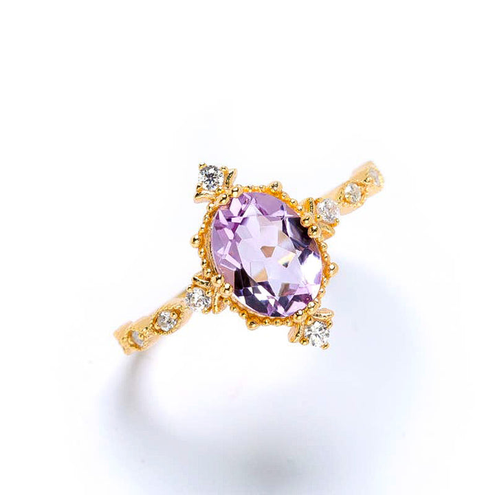 Amethyst & Cubic Zirconia Ring in 14K Gold Plated Sterling Silver