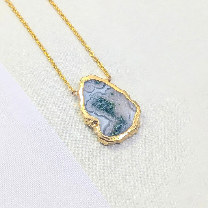 Moss Agate Necklace in Gold Plated Sterling Silver
