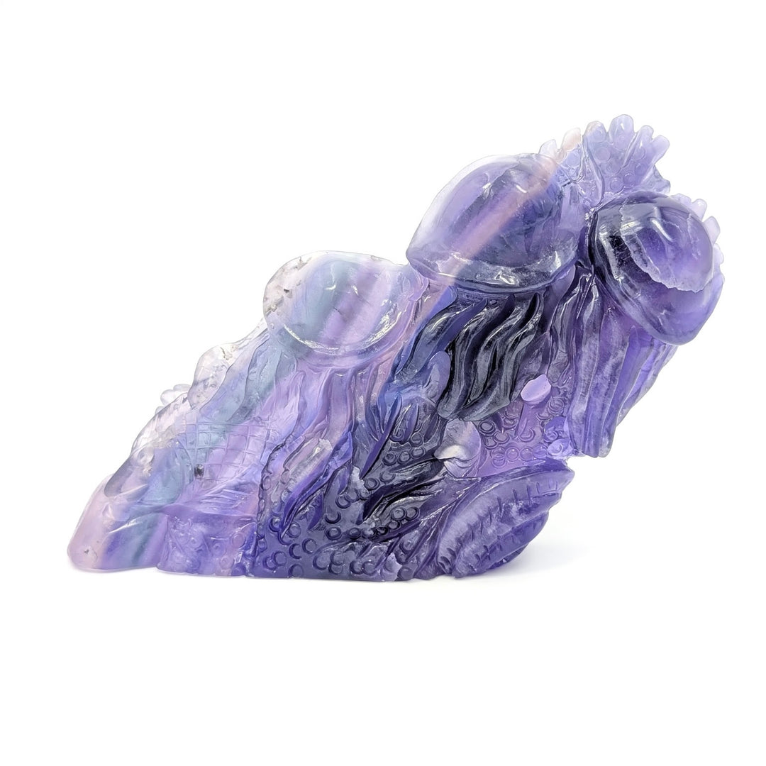 Rainbow Fluorite Jellyfish & Fish Ocean Carved Sculpture