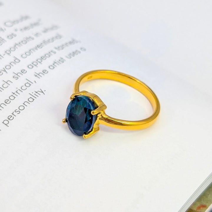 Black Opal Solitaire Ring in 18K Gold over Sterling Silver