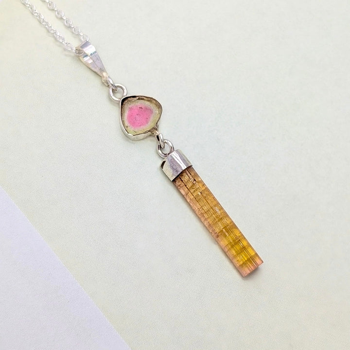 Watermelon Tourmaline Drop Necklace In Sterling Silver