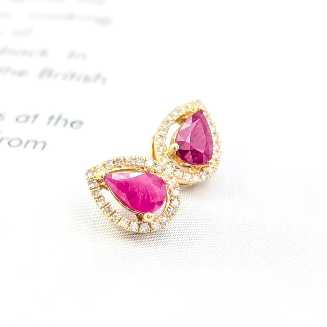 Vintage Ruby & Diamond Earrings in 14K Yellow Gold