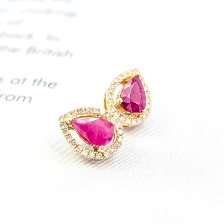Vintage Ruby & Diamond Earrings in 14K Yellow Gold