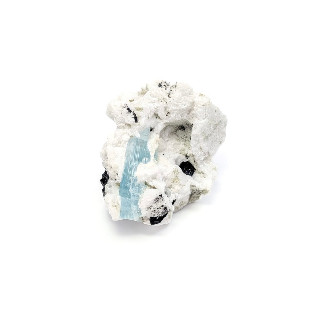 Aquamarine on Cleavelandite with Black Tourmaline