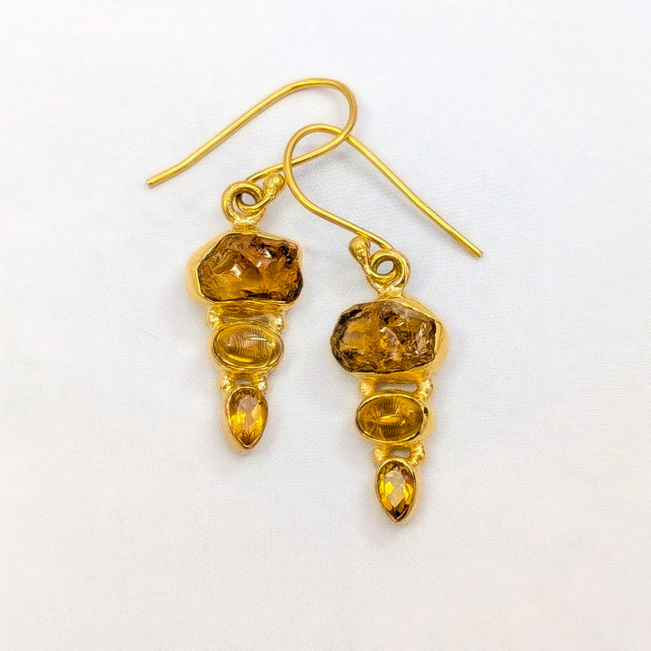 Citrine Dangle Earrings in 18K Gold-Plated Sterling Silver