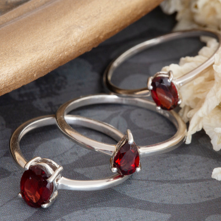 Garnet Stackable Ring in Sterling Silver