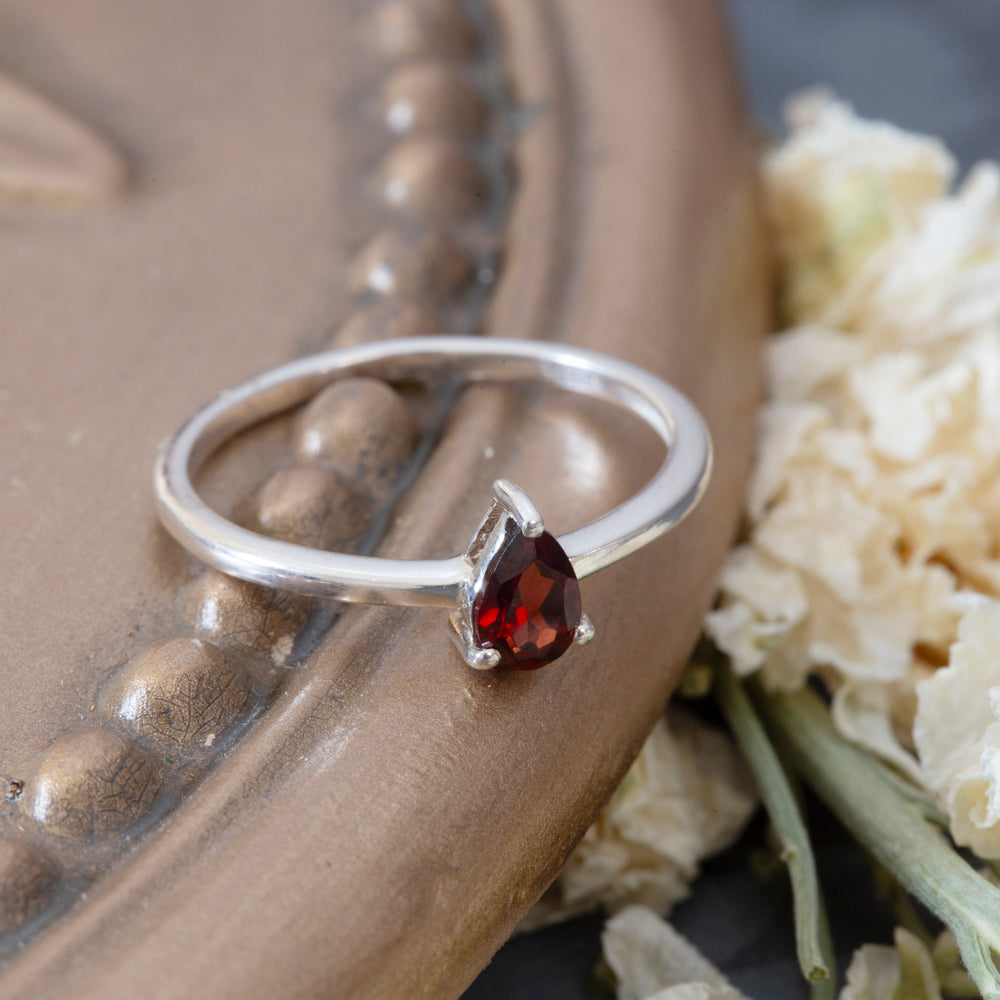 Garnet Stackable Ring in Sterling Silver