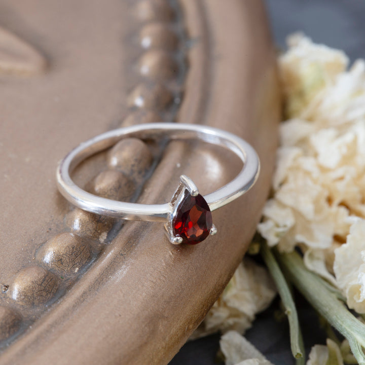 Garnet Stackable Ring in Sterling Silver