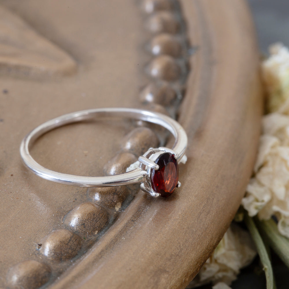 Garnet Stackable Ring in Sterling Silver