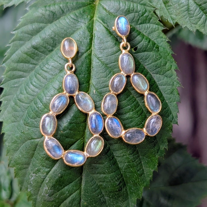 Vintage Labradorite Hoop Earrings in Vermeil