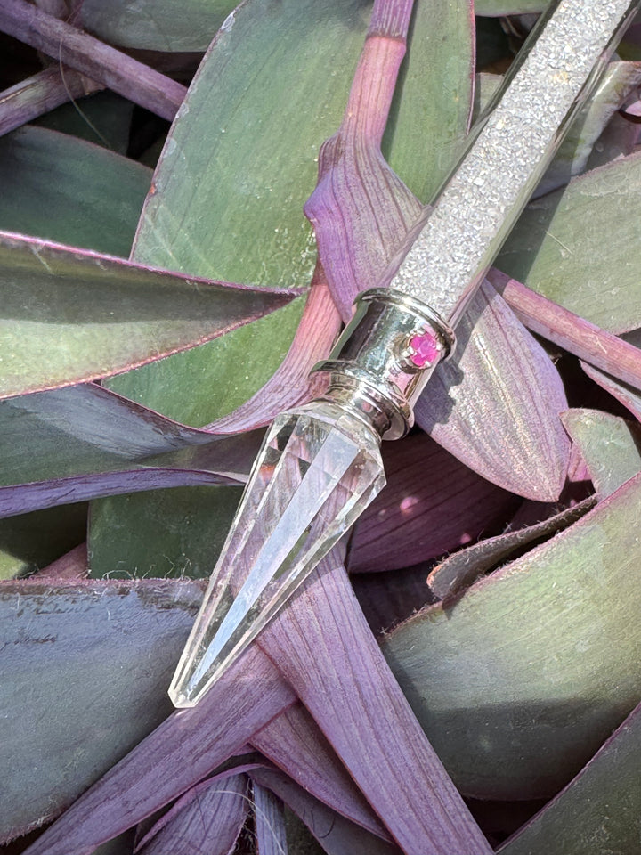 Herkimer Diamond, Clear Quartz, & Ruby Wand in Sterling Silver