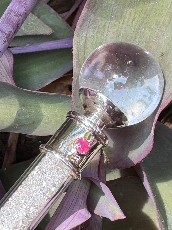 Herkimer Diamond, Clear Quartz, & Ruby Wand in Sterling Silver