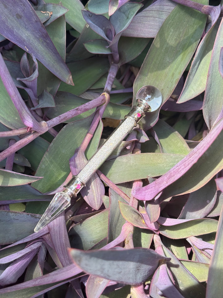 Herkimer Diamond, Clear Quartz, & Ruby Wand in Sterling Silver