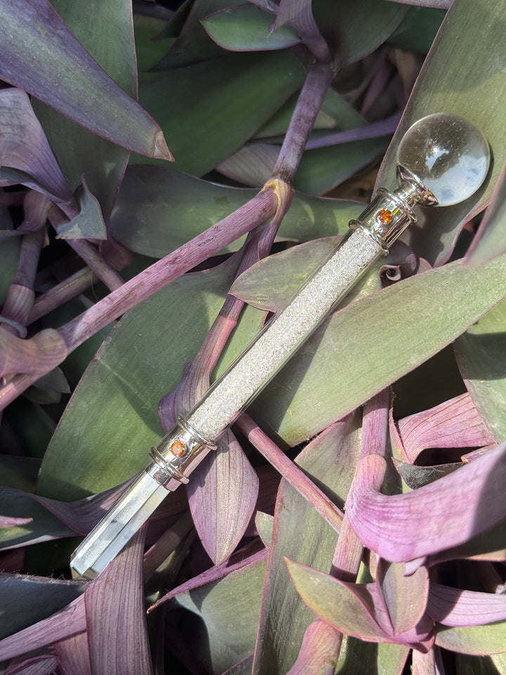 Herkimer Diamond, Clear Quartz, & Citrine Wand in Sterling Silver