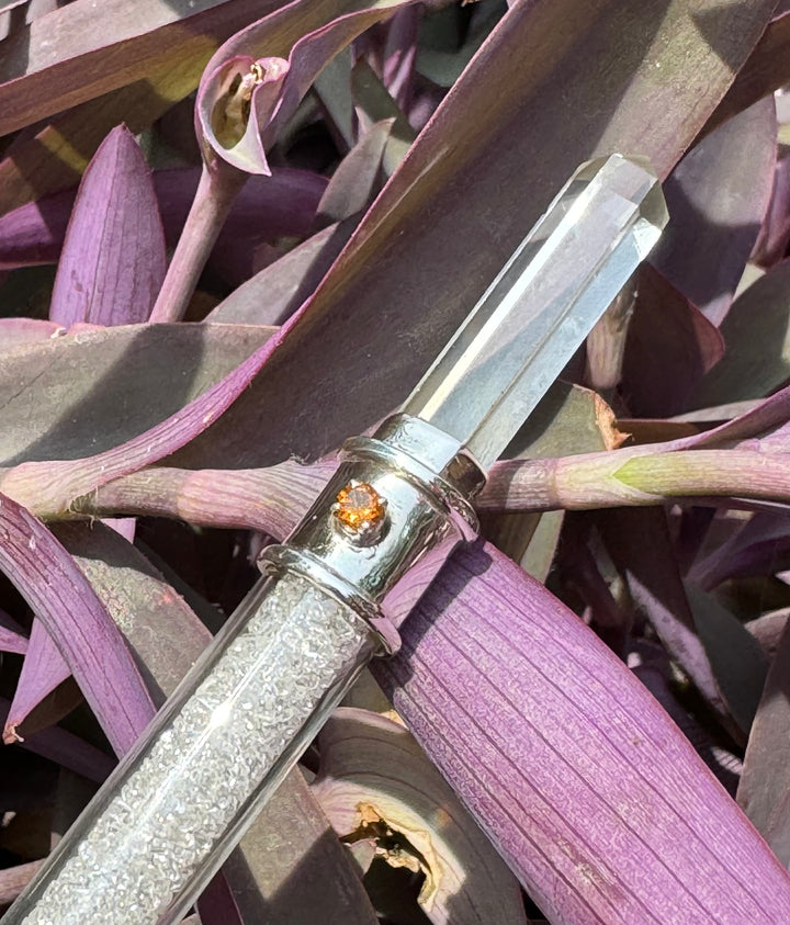 Herkimer Diamond, Clear Quartz, & Citrine Wand in Sterling Silver