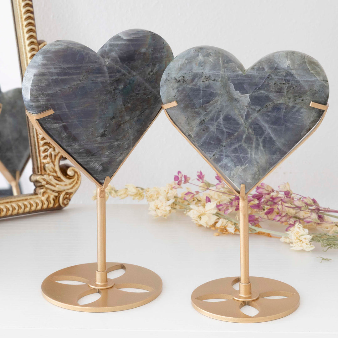 Labradorite Heart on Gold Tone Stand