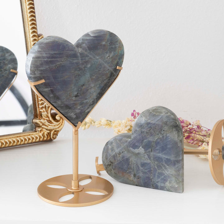 Labradorite Heart on Gold Tone Stand