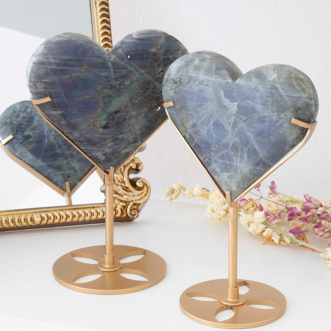Labradorite Heart on Gold Tone Stand