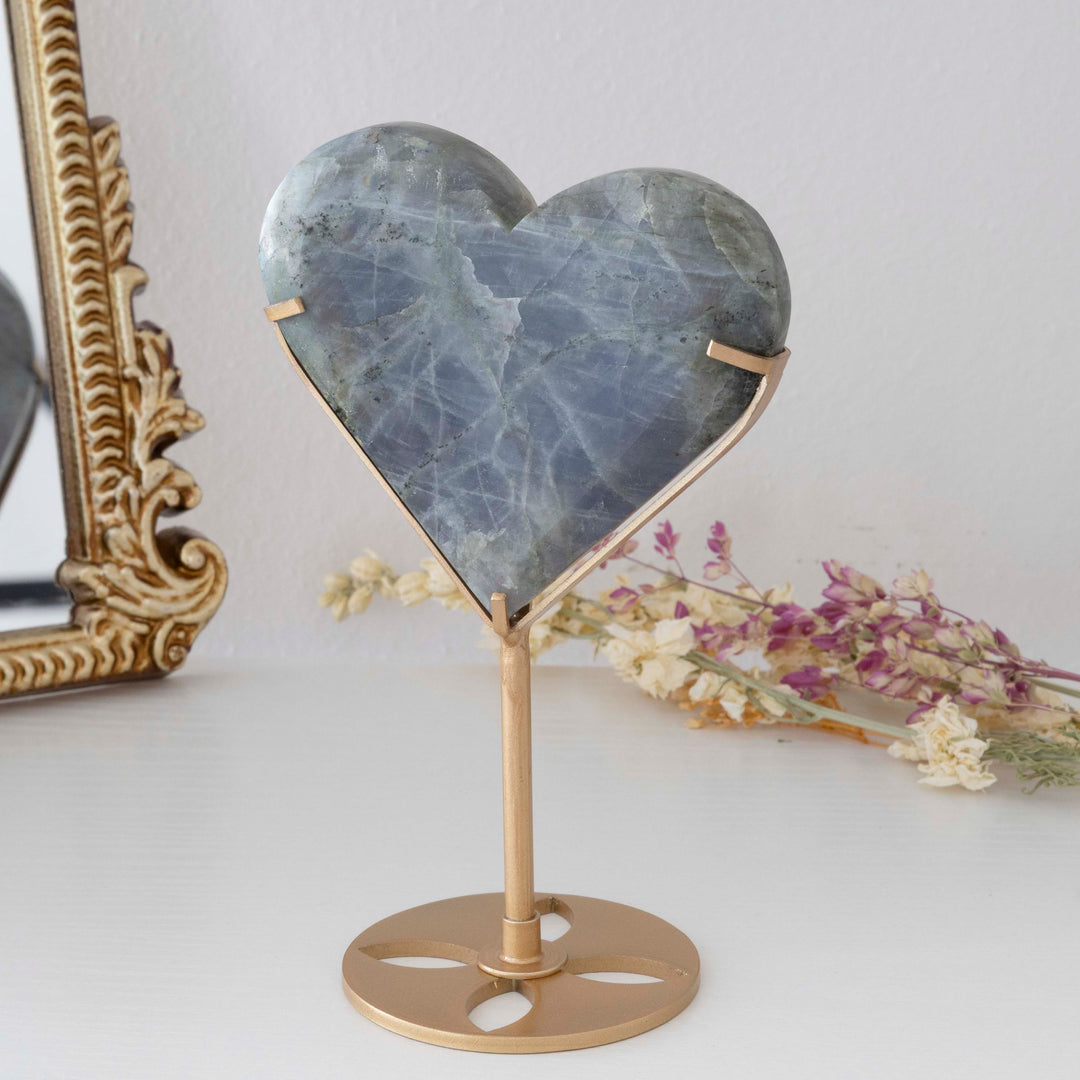 Labradorite Heart on Gold Tone Stand
