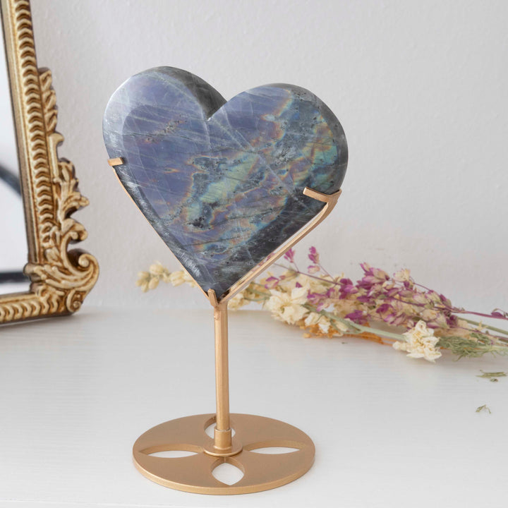 Labradorite Heart on Gold Tone Stand