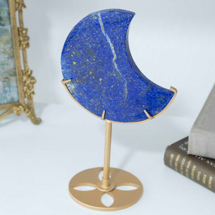 Lapis Lazuli Crescent Moon on Gold Tone Stand