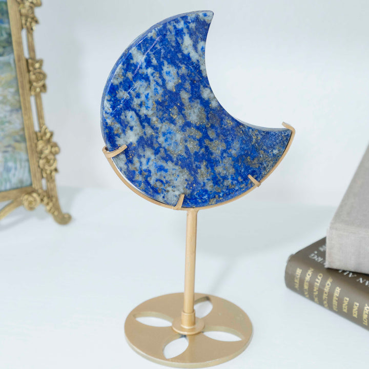 Lapis Lazuli Crescent Moon on Gold Tone Stand