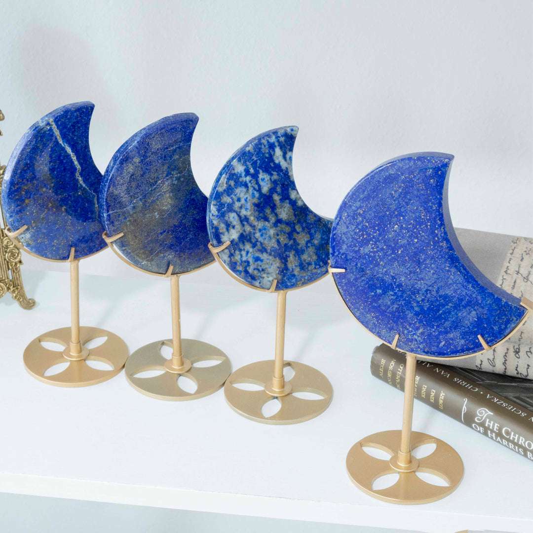 Lapis Lazuli Crescent Moon on Gold Tone Stand