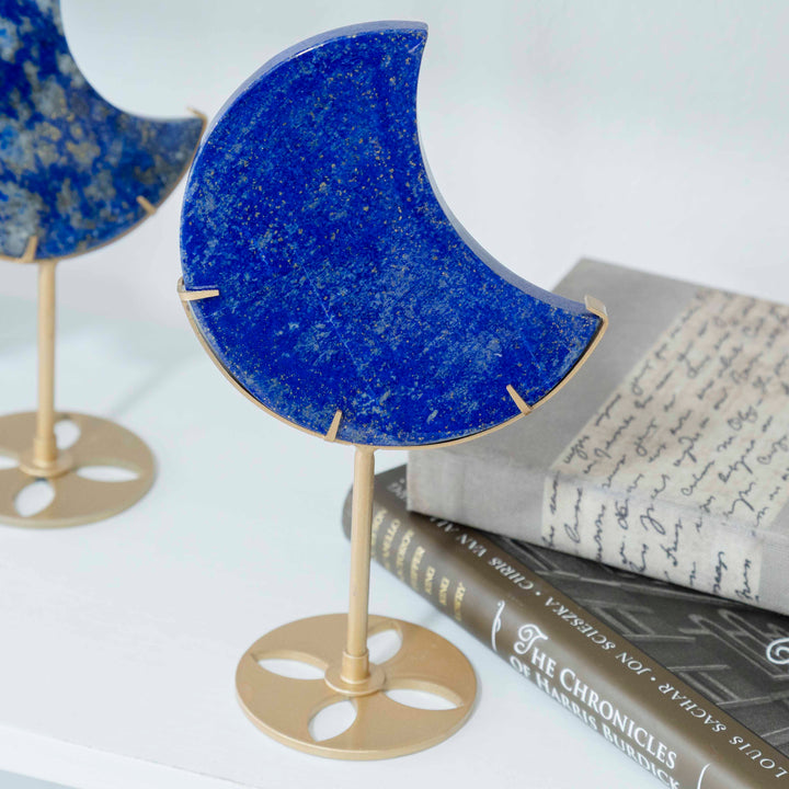 Lapis Lazuli Crescent Moon on Gold Tone Stand