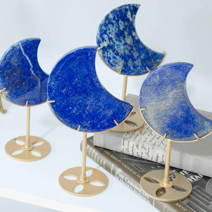 Lapis Lazuli Crescent Moon on Gold Tone Stand