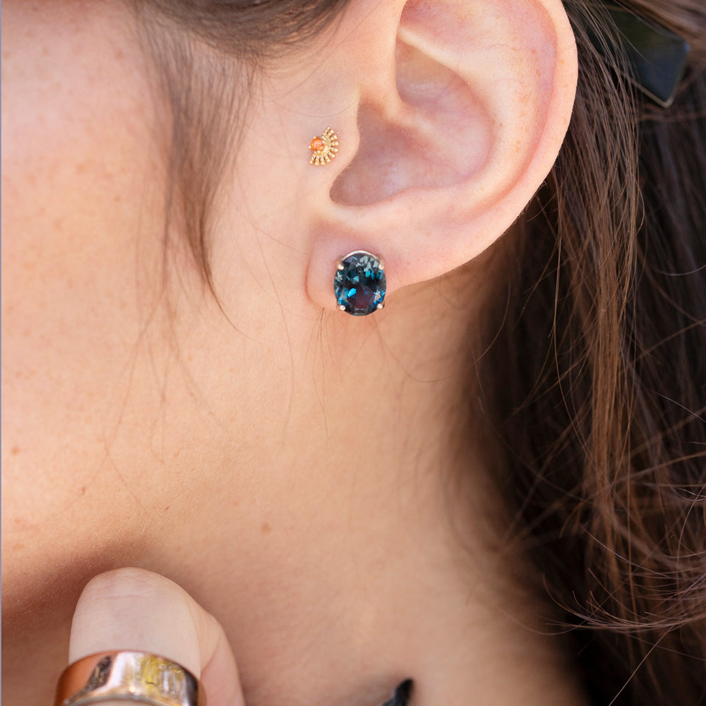 London Blue Topaz Stud Earrings in 14K White Gold