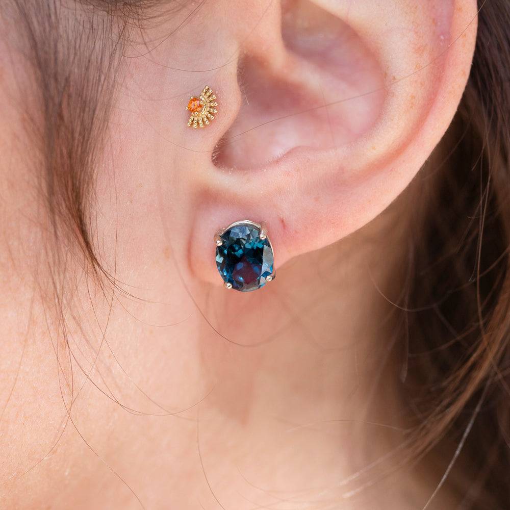 London Blue Topaz Stud Earrings in 14K White Gold