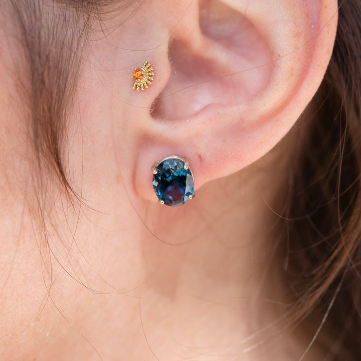 London Blue Topaz Stud Earrings in 14K White Gold
