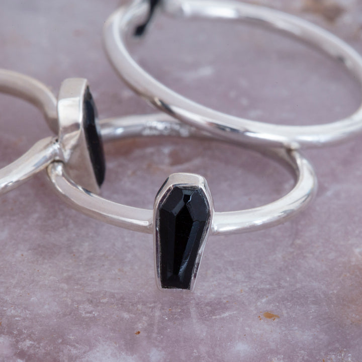 Black Tourmaline Coffin Ring in Sterling Silver