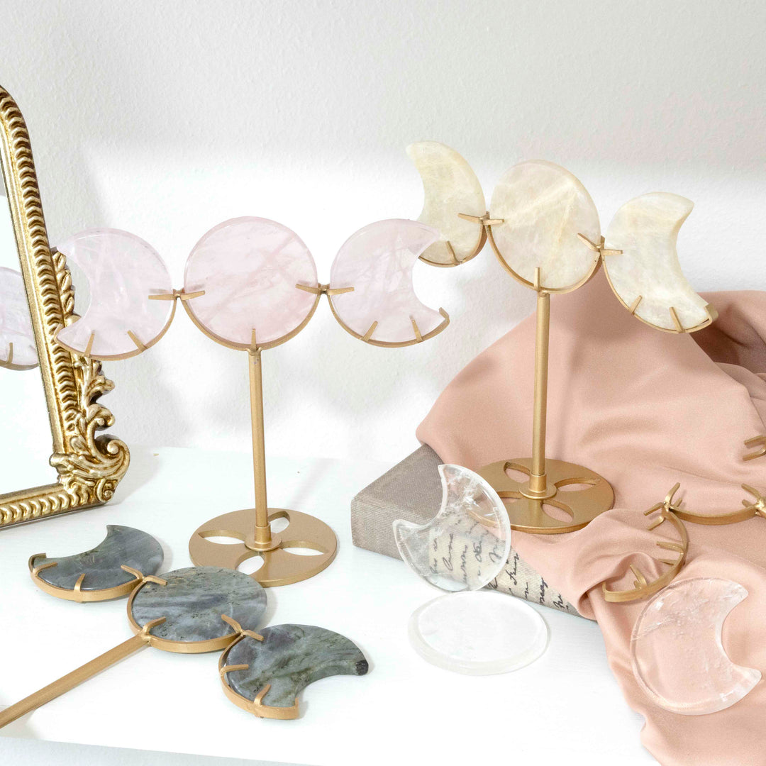 Crystal Moon Phases on Gold Tone Stand