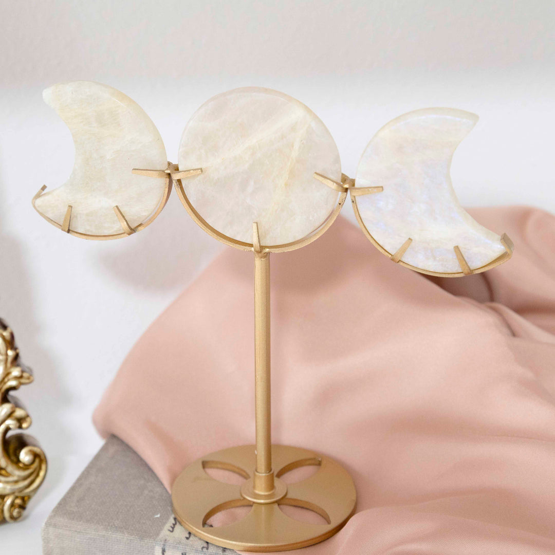 Crystal Moon Phases on Gold Tone Stand