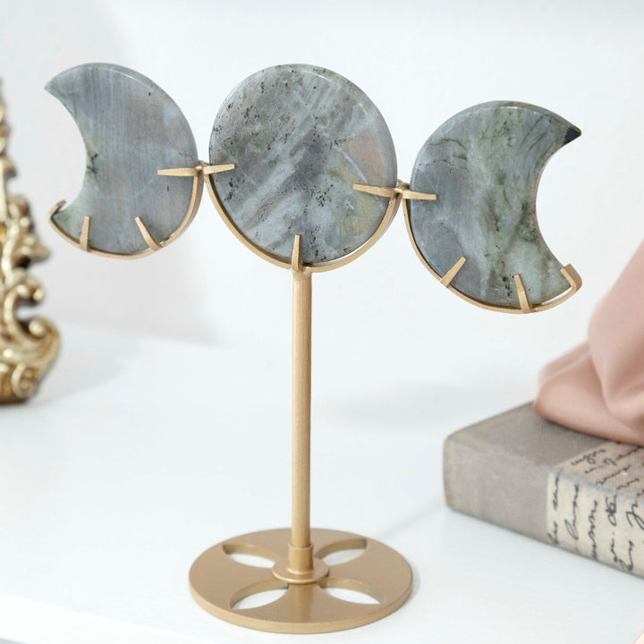Crystal Moon Phases on Gold Tone Stand