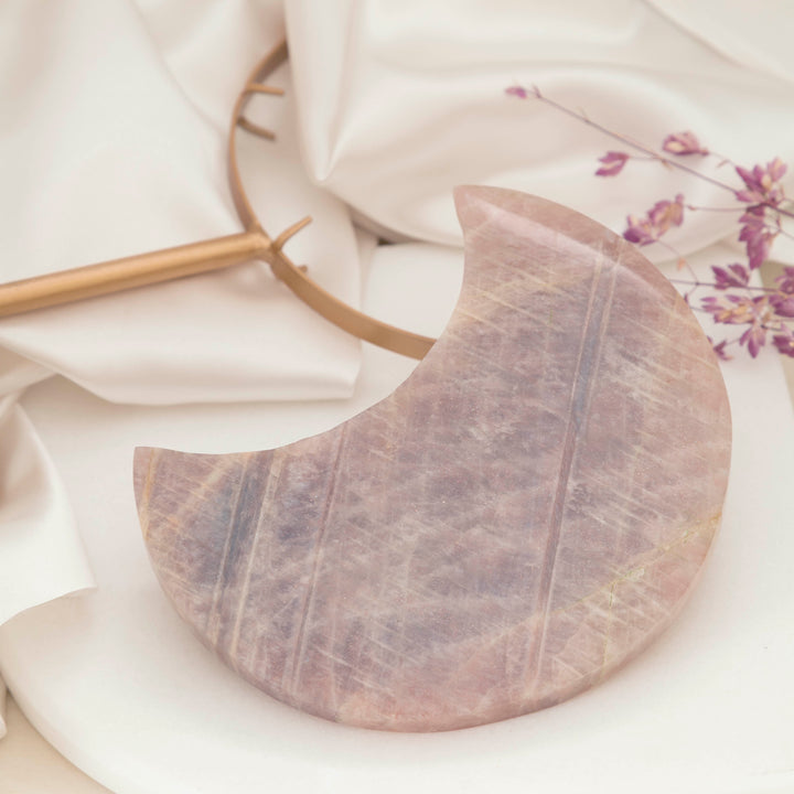 Moonstone Crescent Moon on Gold Tone Stand