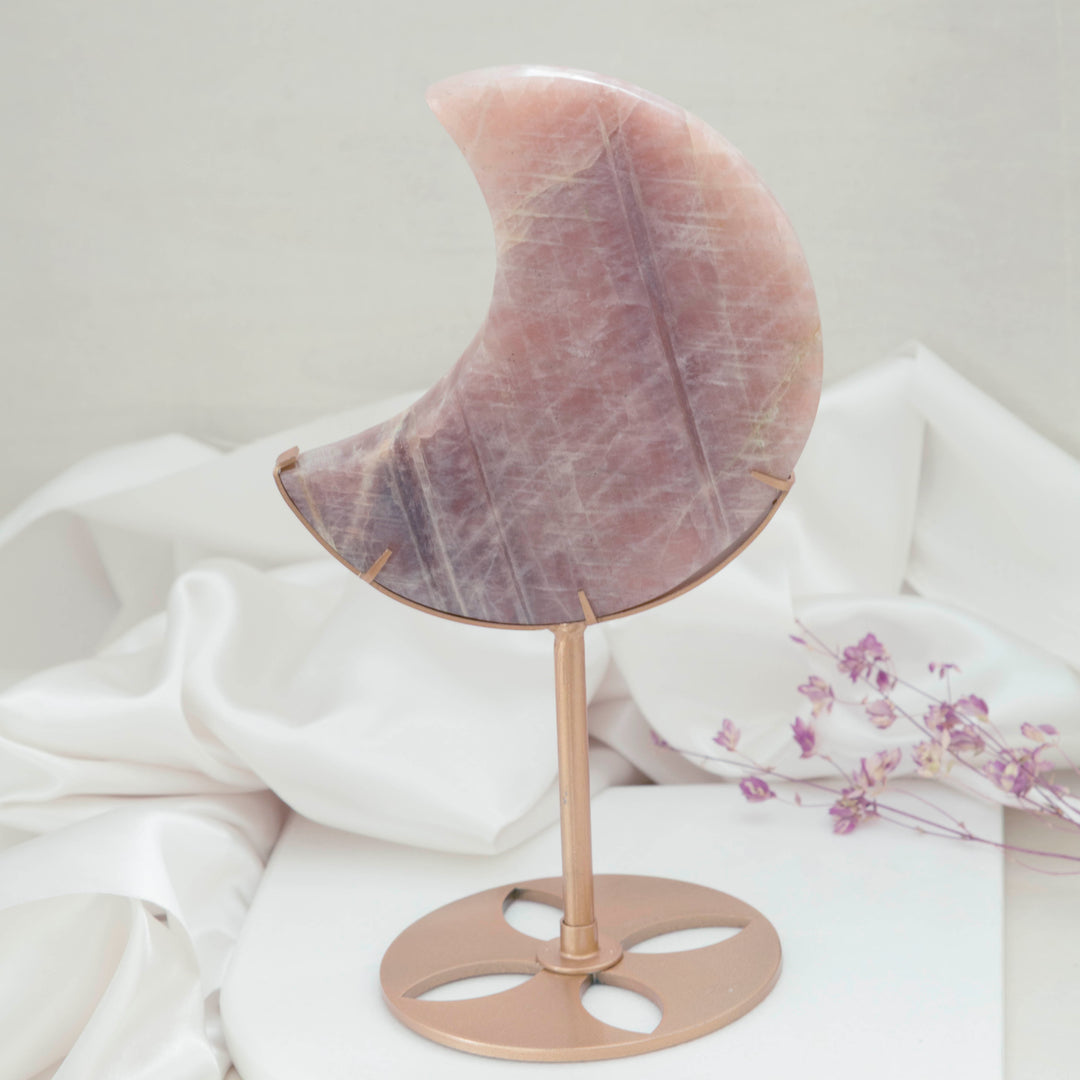 Moonstone Crescent Moon on Gold Tone Stand