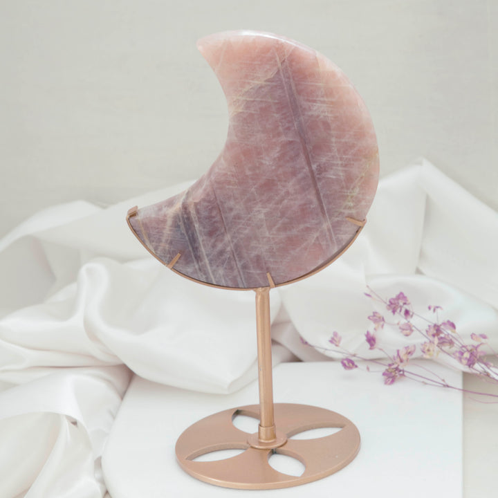 Moonstone Crescent Moon on Gold Tone Stand