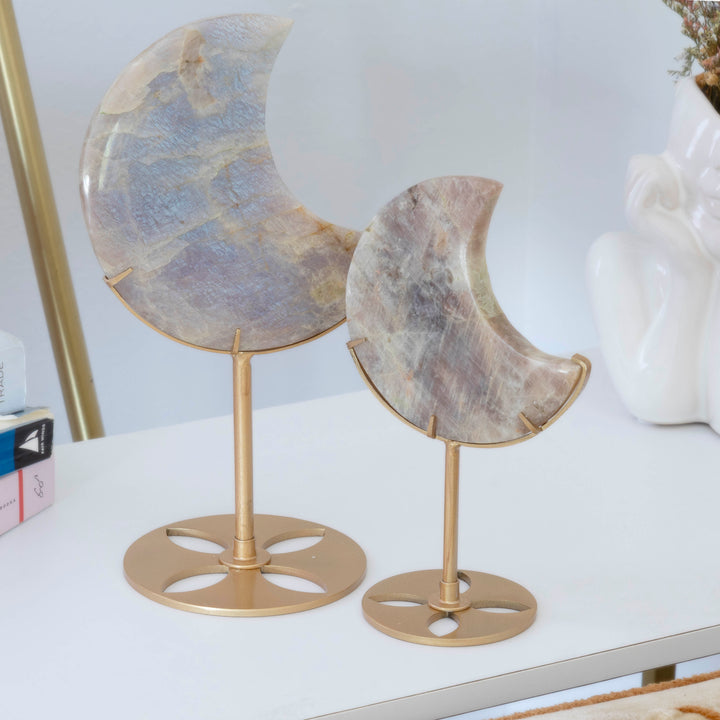 Moonstone Crescent Moon on Gold Tone Stand