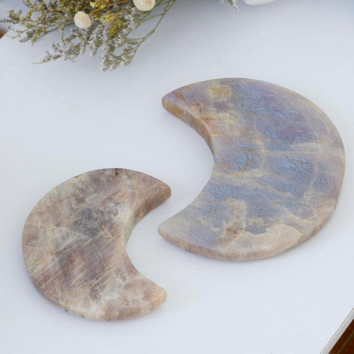Moonstone Crescent Moon on Gold Tone Stand