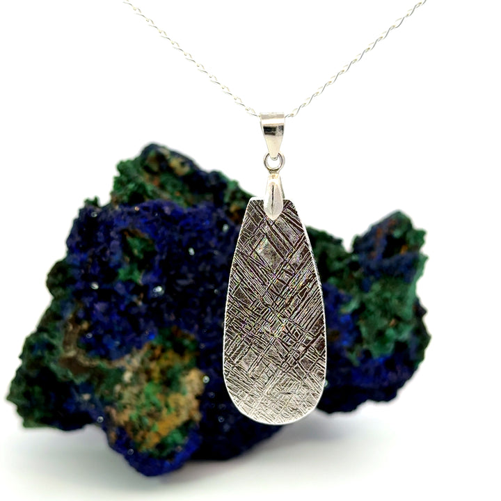 Pear Cut Muonionalusta Meteorite Necklace in Sterling Silver