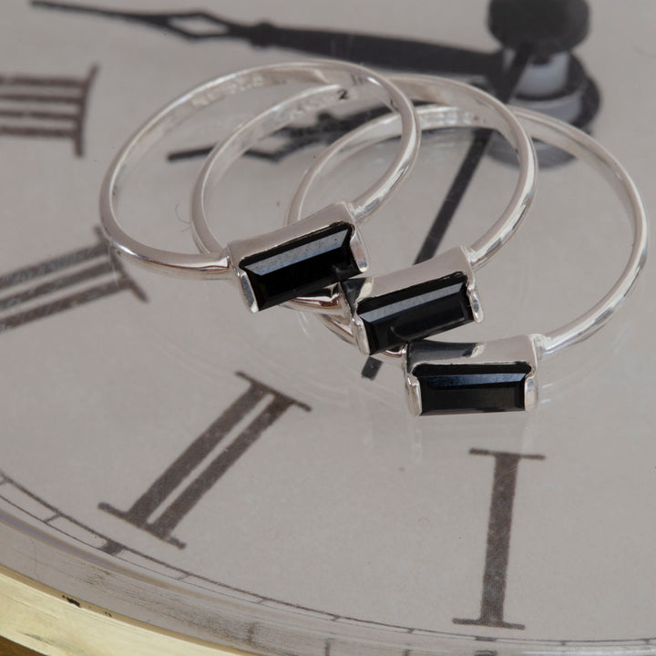 Black Onyx Stackable Ring in Sterling Silver